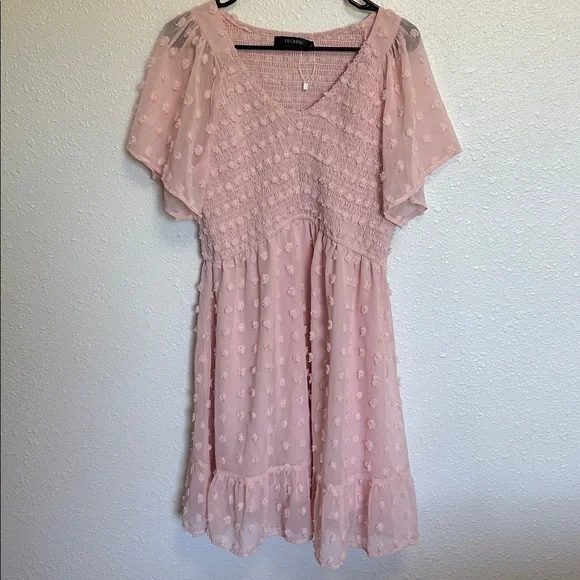 Pink Flowy Babydoll Textured Short Sleeve Dress Size Large - Picture 5 of 11